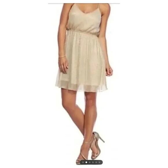 Esley Metallic Gold Champagne Racerback Dress Size Small - Picture 1 of 5